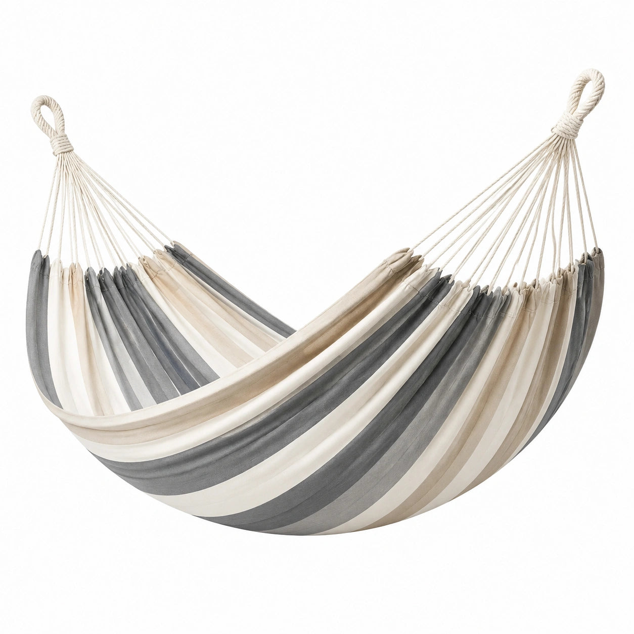 Amaca in tessuto a righe grigio e beige 200x150 cm