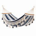 Amaca in cotone con frange blu e bianco