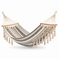 Amaca in Cotone a Righe Beige e Grigio con Nappe
