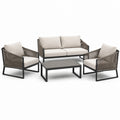 Set salotto da giardino in alluminio e corda con cuscini beige