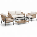 Set da giardino in rattan sintetico con divano, poltrone e tavolino in vetro temperato