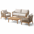 Set salotto da giardino in legno e corda beige con cuscini rimovibili