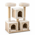 Albero tiragraffi per gatti in legno e peluche con corde in sisal beige