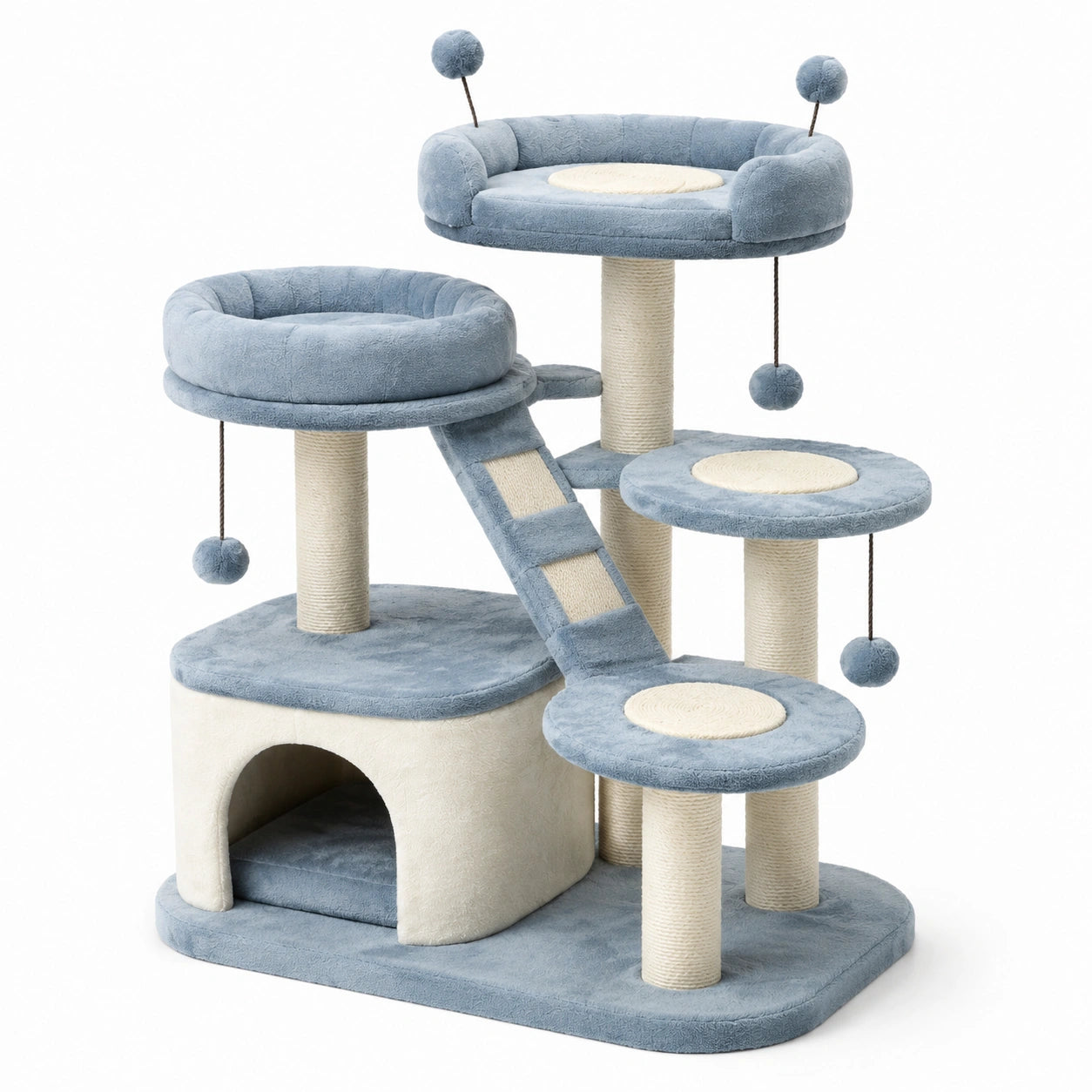 Tiragraffi per Gatti in Legno e Peluche Blu e Bianco