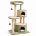 Albero Tiragraffi per Gatti in Legno e Sisal con Piattaforme in Peluche, Verde e Beige, 120 cm