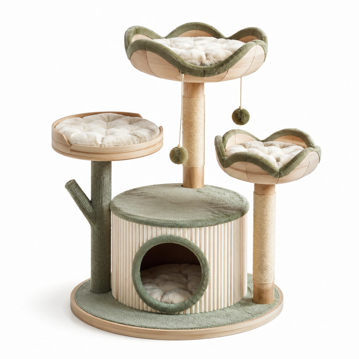 Tiragraffi per Gatti in Legno e Cotone Verde
