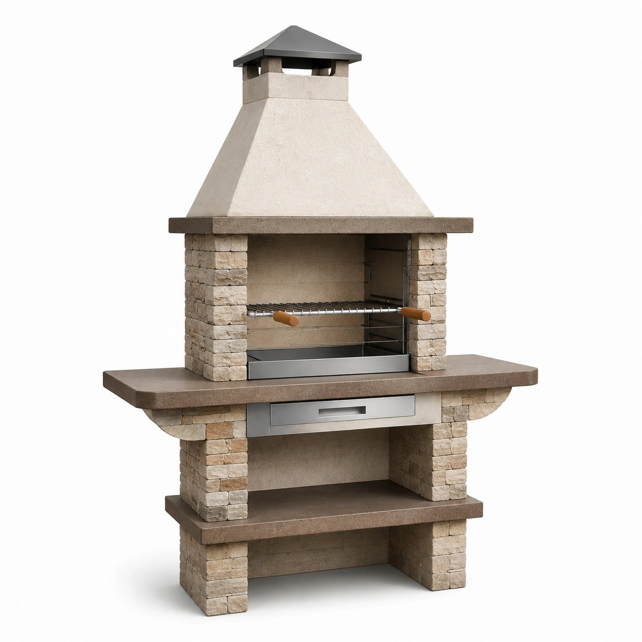 Barbecue in pietra e cemento con griglia in acciaio inossidabile 120x65x211 cm