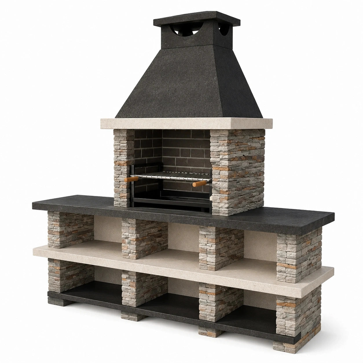 Barbecue da giardino in pietra e acciaio inox nero