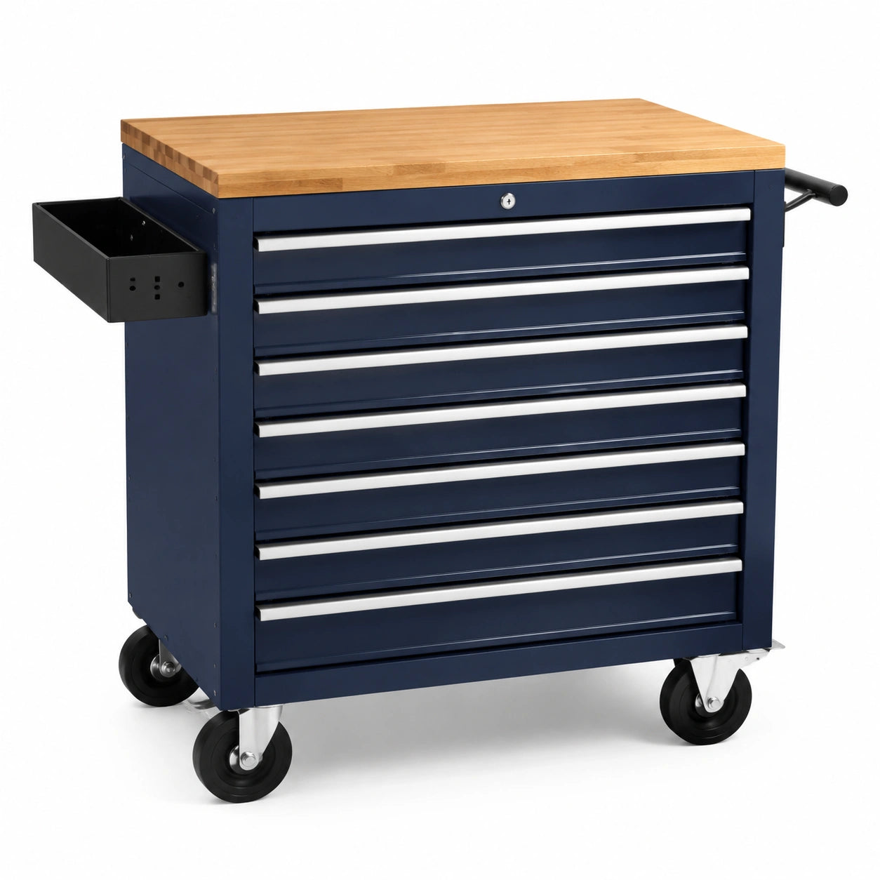 Carrello portautensili in metallo blu con piano in legno, 9 cassetti