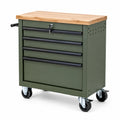 Carrello portautensili in metallo e legno con 4 cassetti verde