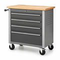 Carrello portautensili in metallo con cassetti e piano in legno grigio