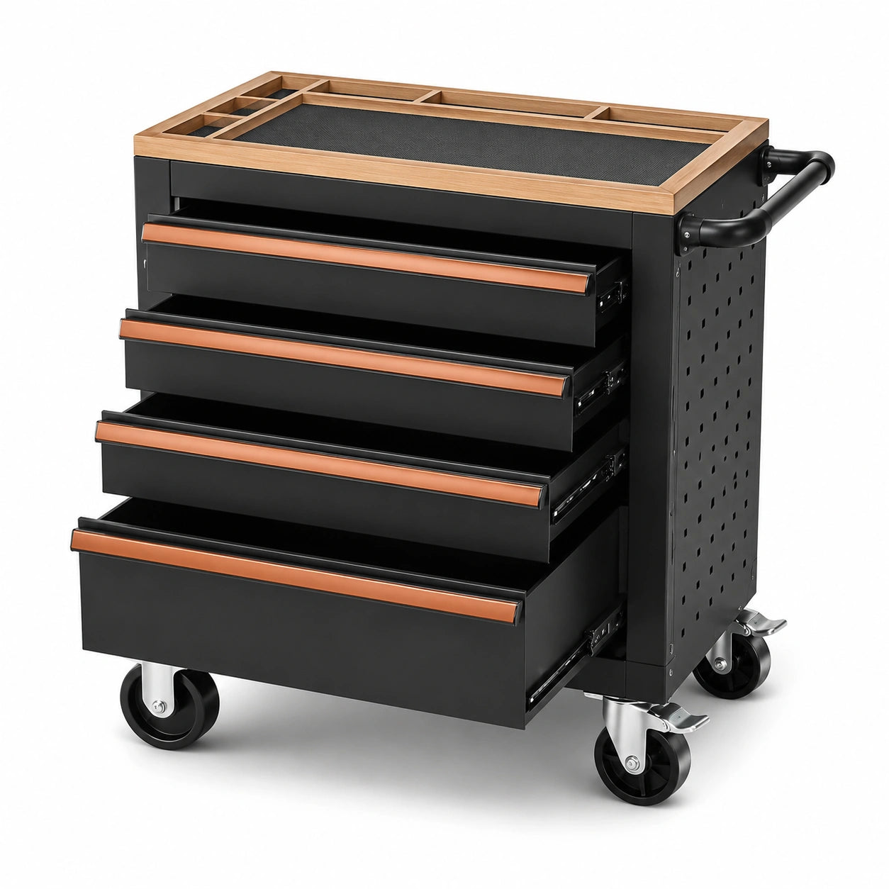 Carrello in metallo nero con cassetti e ruote