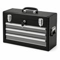 Cassetta degli attrezzi in metallo nero con 3 cassetti e serratura 51x22x30 cm