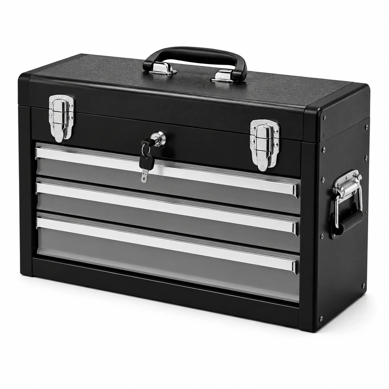 Cassetta degli attrezzi in metallo nero con 3 cassetti e serratura 51x22x30 cm