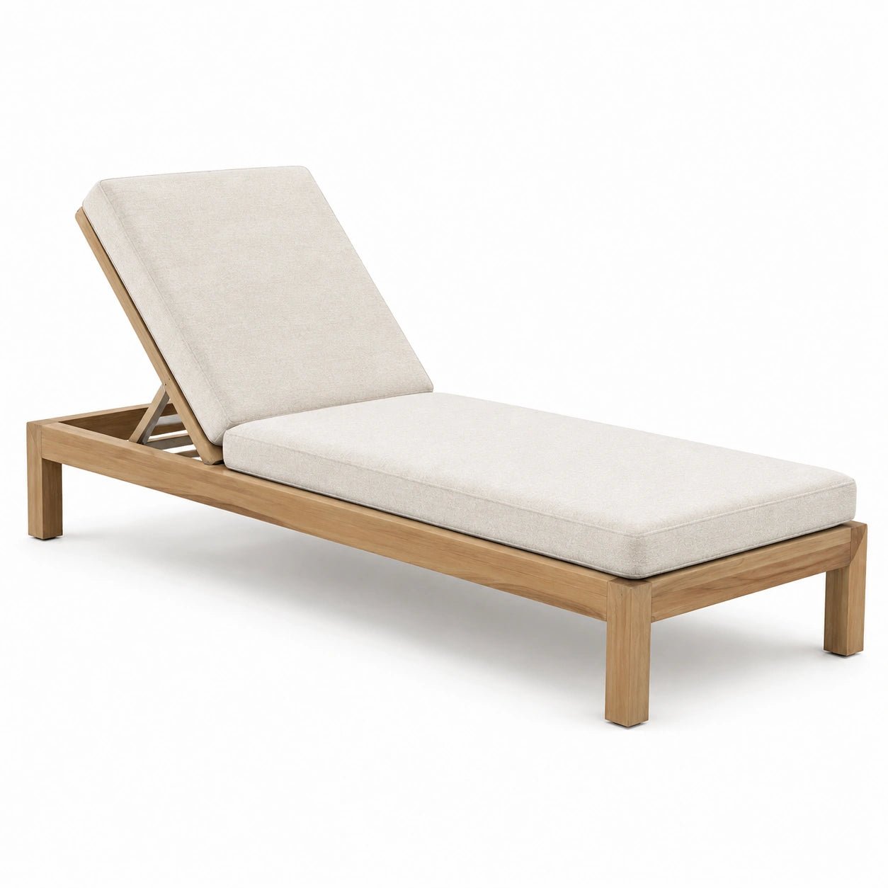 Lettino prendisole in legno di teak con cuscino removibile beige