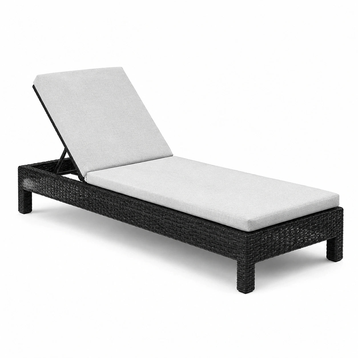 Lettino prendisole in rattan con cuscino in poliestere grigio