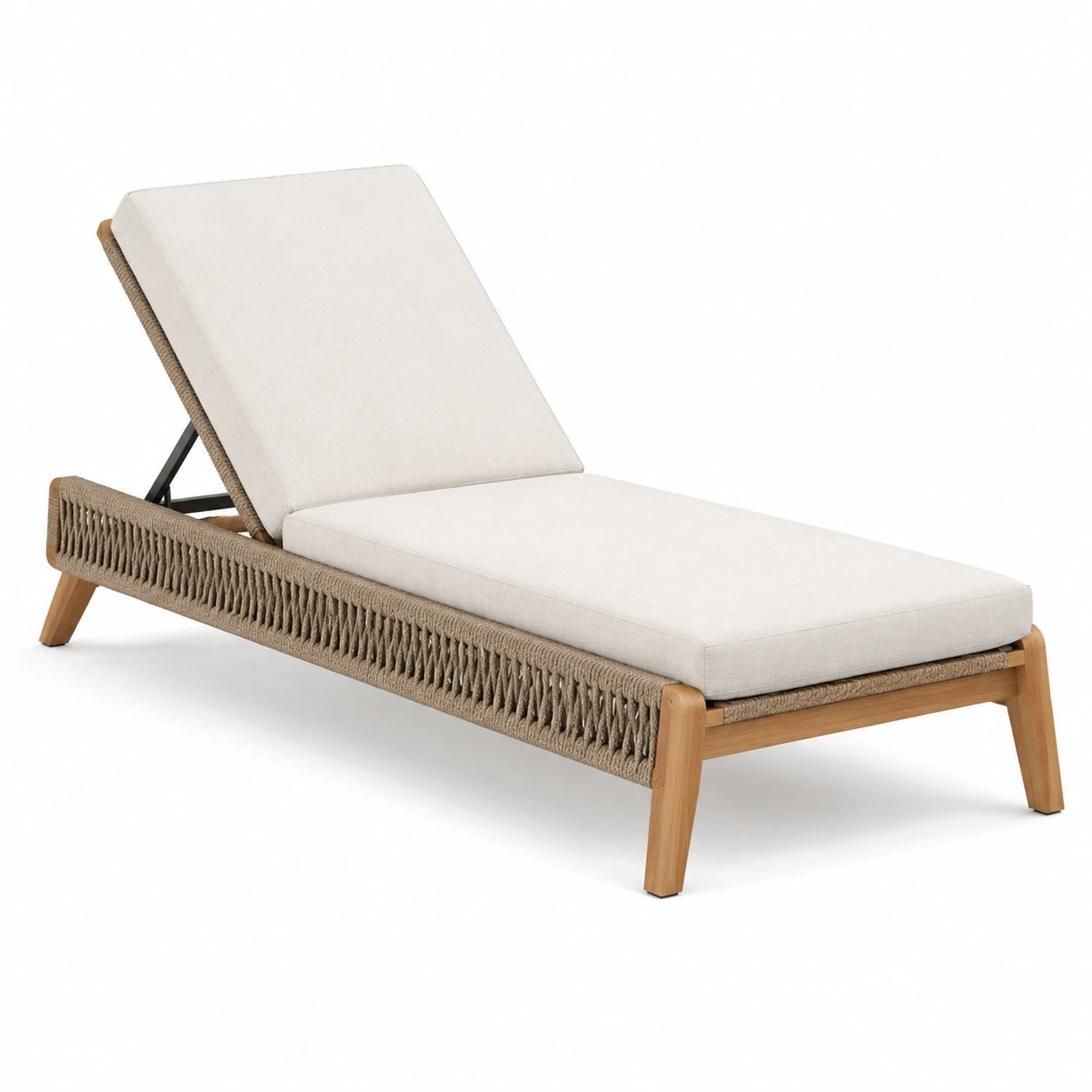 Lettino prendisole in legno teak e corda beige