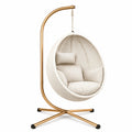 Sedia Sospesa in Tessuto Beige con Struttura in Metallo Dorato