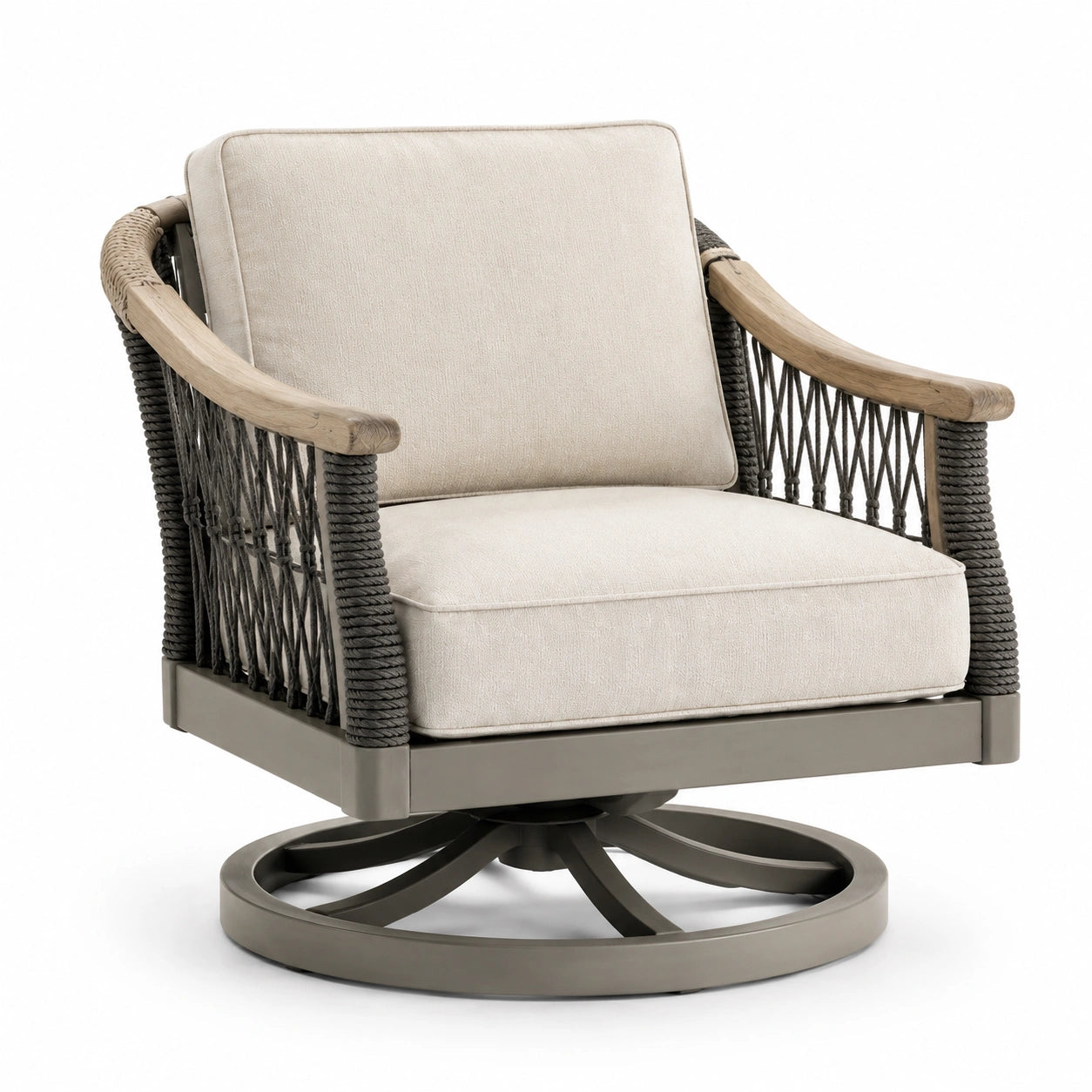 Sedia Girevole in Legno e Corda Beige