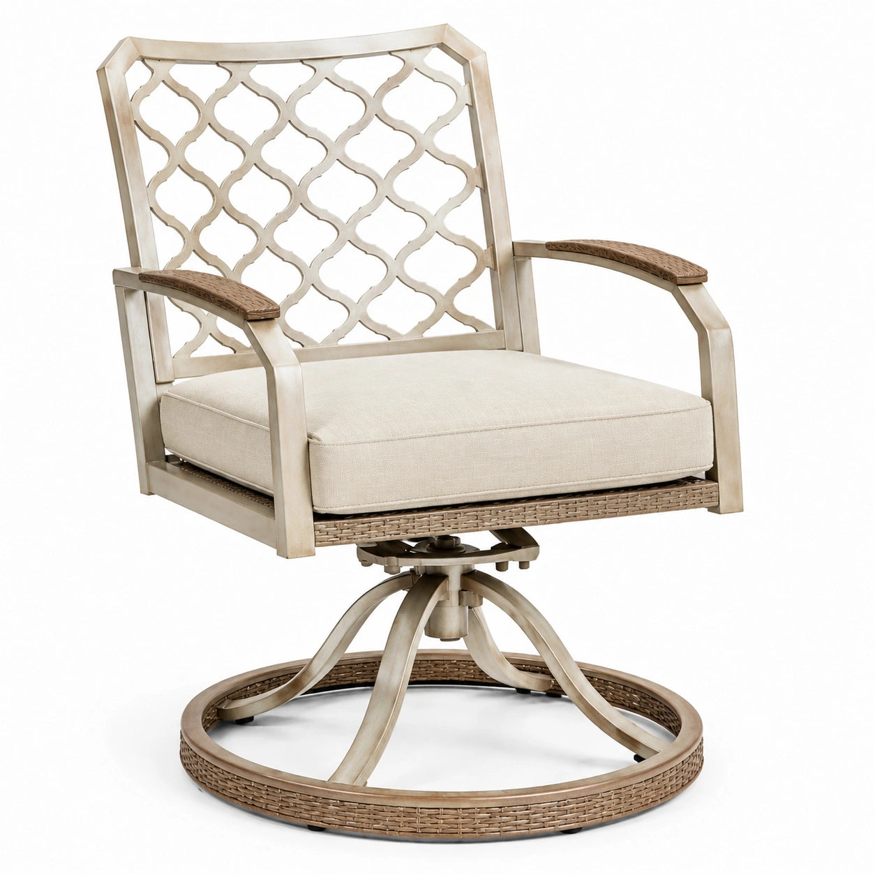 Sedia girevole in alluminio con cuscino in poliestere beige