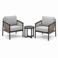 Set giardino con 2 poltrone in alluminio e tavolino, cuscini grigi